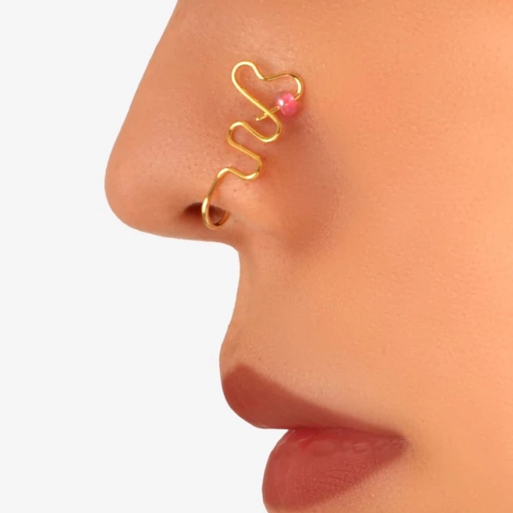 ⭐️ Awesome Pierce-less Tribal Style Design Beaded Heart Nose Ring Cuff ⭐️